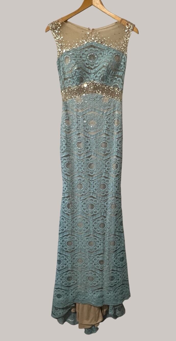 Mori Lee By Madeline Gardner Womens Baby Blue Gown Formal Dress Rhinestones Sz 0
